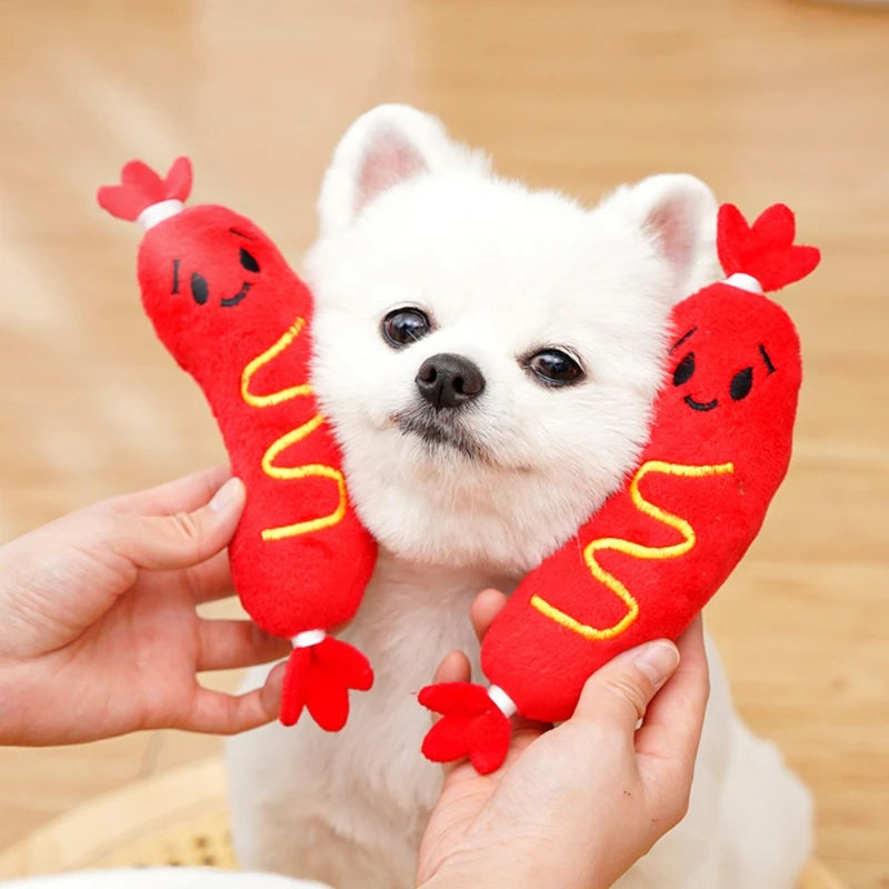 Jouet peluche sonore hot-dog pour chien