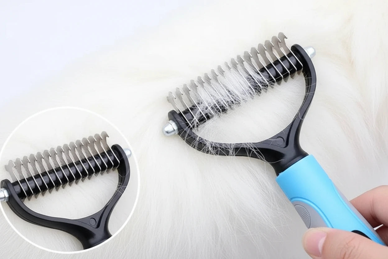Brosse anti-mue double face pour chien et chat