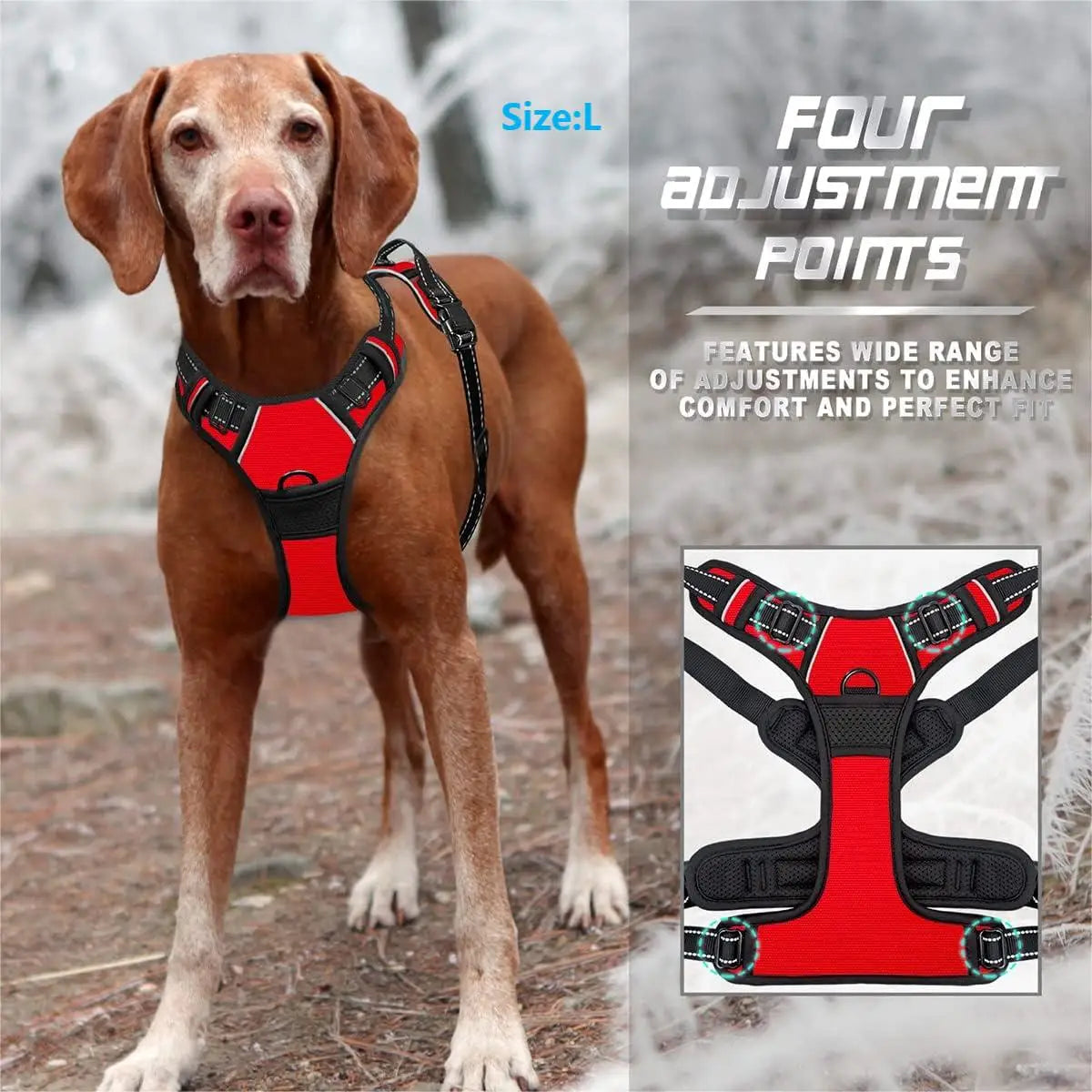 Harnais anti-traction réfléchissant avec poignée pour chien